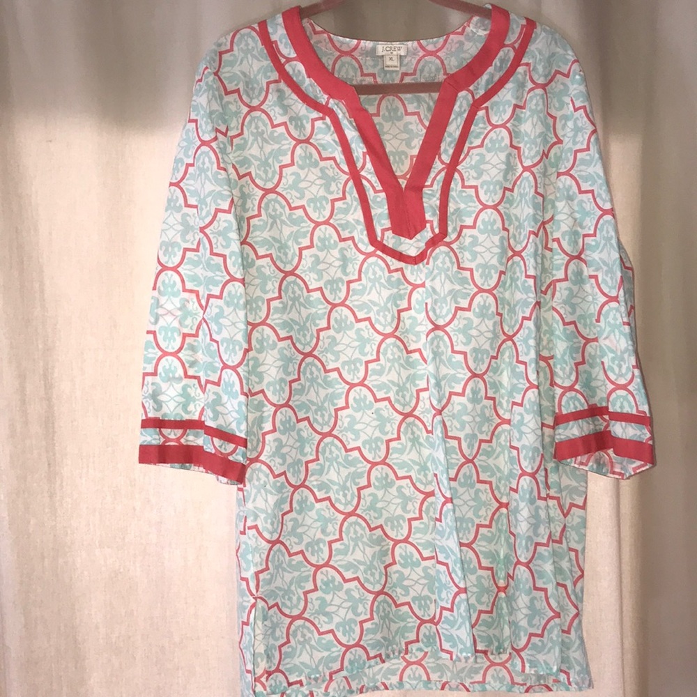 J. Crew Hot Pink & Light Blue Tunic, Size XL